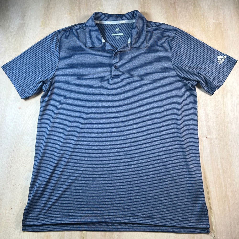 Adidas Golf Mens Blue Striped Short Sleeve Polo Shirt RN88387 Large